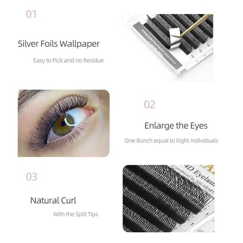 Double Tips 4D W Shape Eyelash Extensions for Natural Full Look