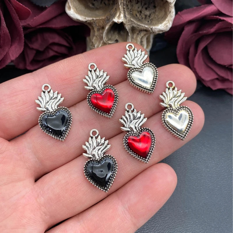 8pcs Sacred Heart Charm Set Enamel Pendant Jewelry Making Fit DIY Crafts