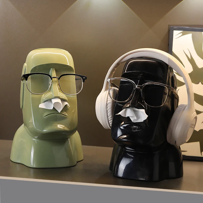 Creative Moai Stone Statue Tissue Box & Earphone Holder - Decorative Home Ornament