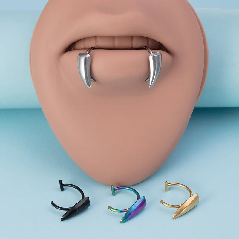 Stainless Steel Fang Lip Cuffs Non-Piercing Clip-On Lip Rings Halloween Body Jewelry