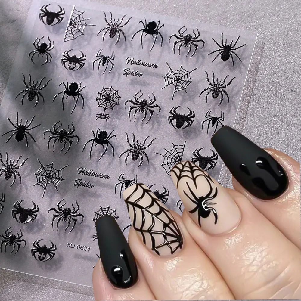 Colorful Holographic Cat Eye Spider Nail Art Stickers Halloween Decor - 1pc