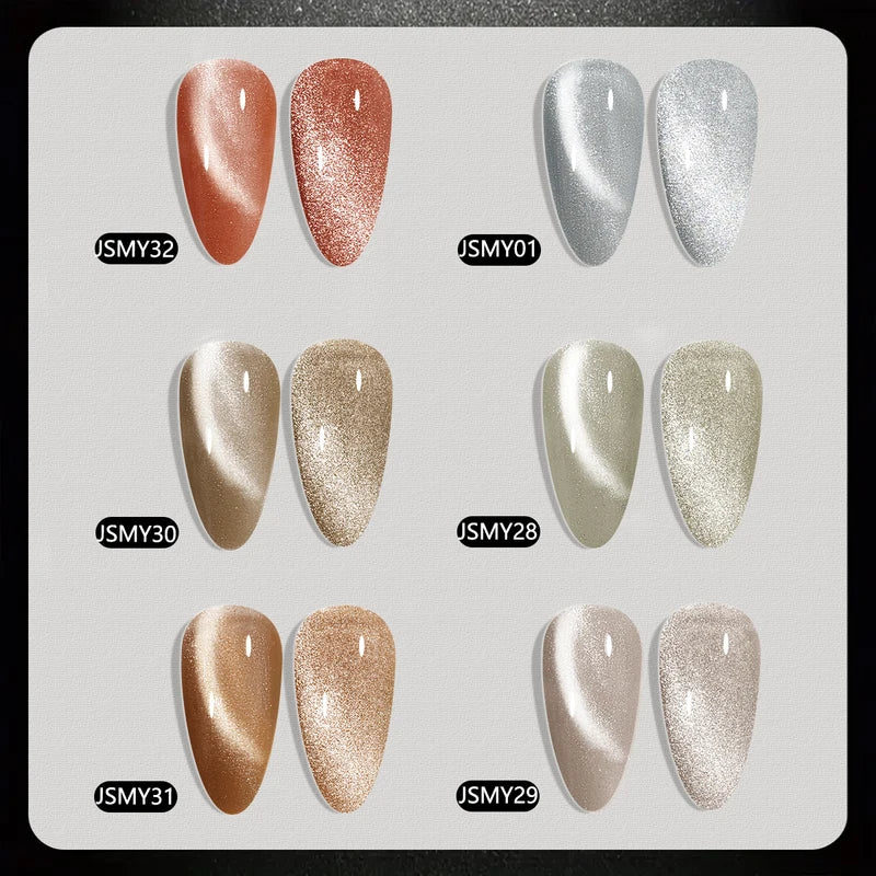 6-Piece Crystal Cat Eye Gel Nail Polish Set with Magnets - Color-Changing & Long-Lasting
