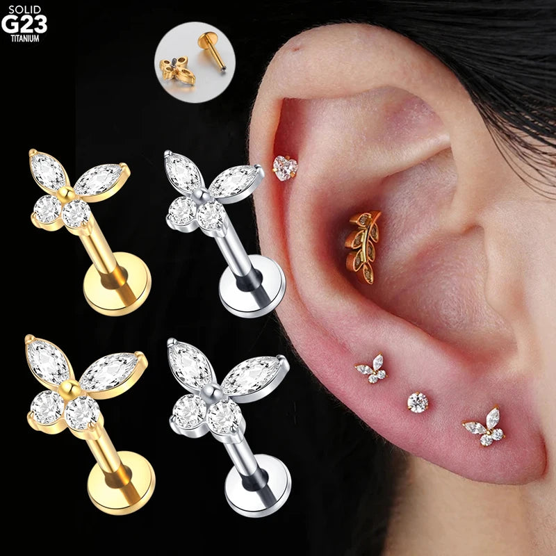 Mini Titanium Labret Tragus Cartilage Earring Set for Women - CZ Body Jewelry