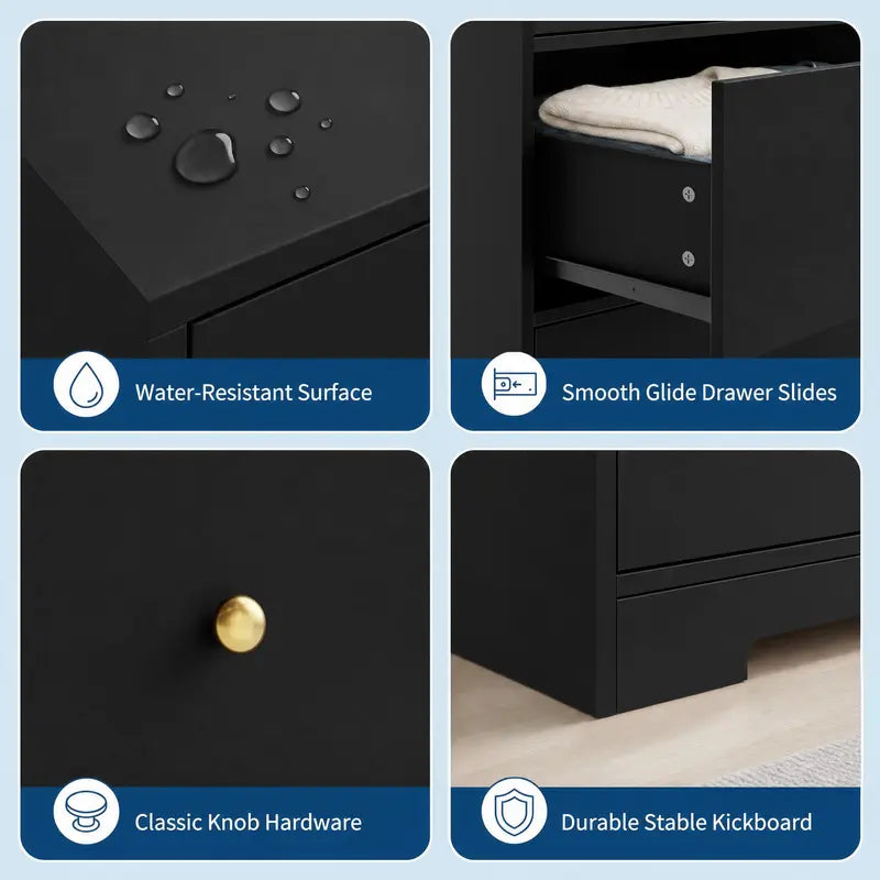 5-Drawer Tall Storage Cabinet for Living Room & Bedroom with Gold Handles