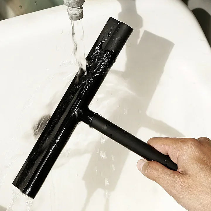Bathroom Glass Wiper Silicone Scraper with Long Handle for Shower & Mirror Cleaning
