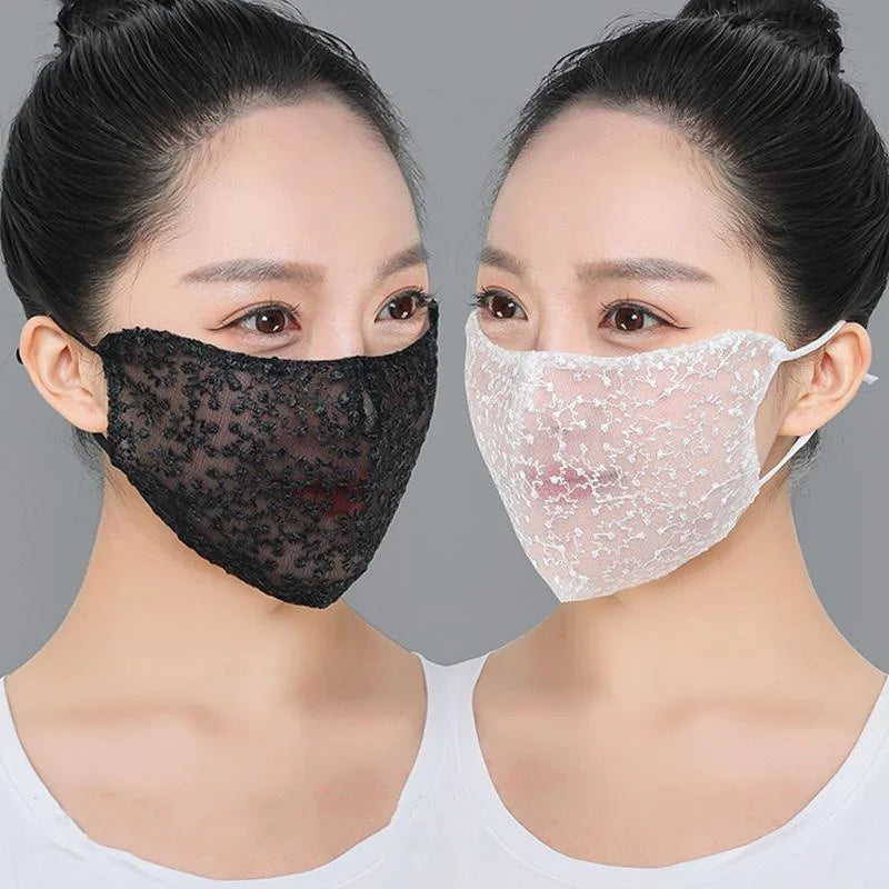 Reusable Breathable Face Mask with Lace Design - Multiple Colors, Cosplay & Outdoor Use