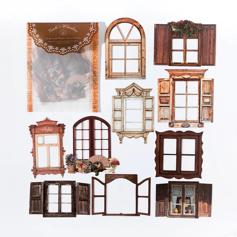 10 Sheets Vintage Hollow Door Window Stickers for Diy Diary Scrapbooking Stationery