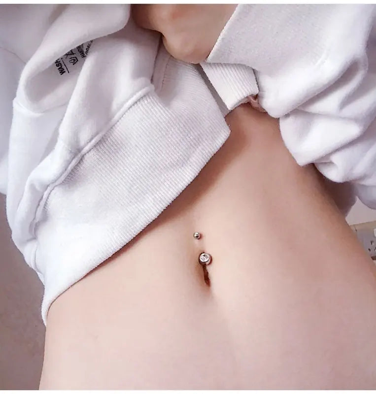 Double Belly Button Rings Stainless Steel Navel Piercing Jewelry with Crystal Rhinestones Women Girls