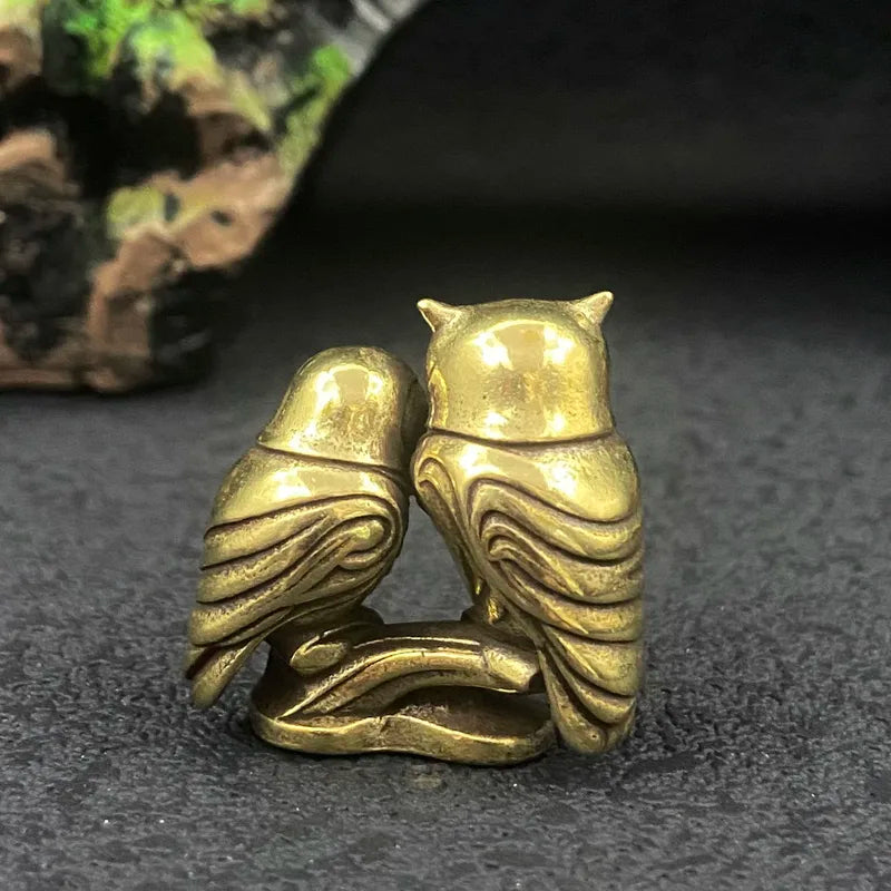 1/2 Piece Owl Brass Figurines Solid Home Office Desk Decor Set