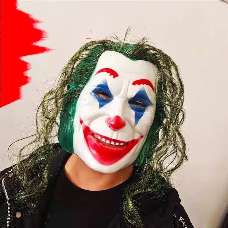 Halloween Joker Mask with Green Hair Scary Costume Prop