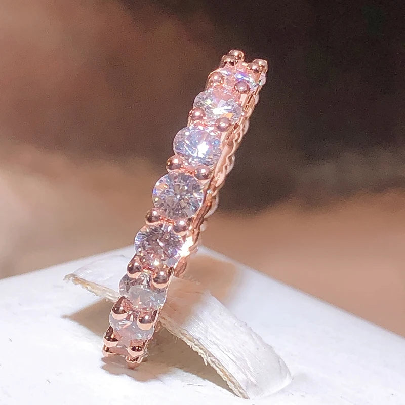 925 Sterling Silver Zirconia Diamond Ring Women Slim Rose Gold Wedding Party Gift