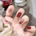 24Pcs Short Coffin Fake Nails with Glue Ink & Halo Dyeing Pattern - Press On Art Tips