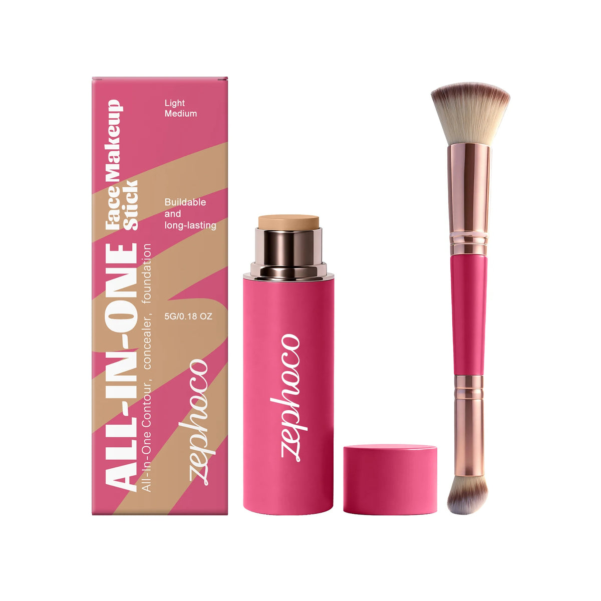 3-in-1 Waterproof Face Makeup Stick Set with Double-Ended Brush - Lightweight Contour & Concealer