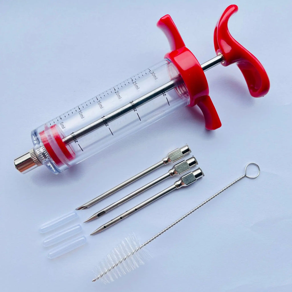 Meat Injector Syringe Kit with 3 Stainless Steel Marinade Needles for BBQ, Turkey, Chicken