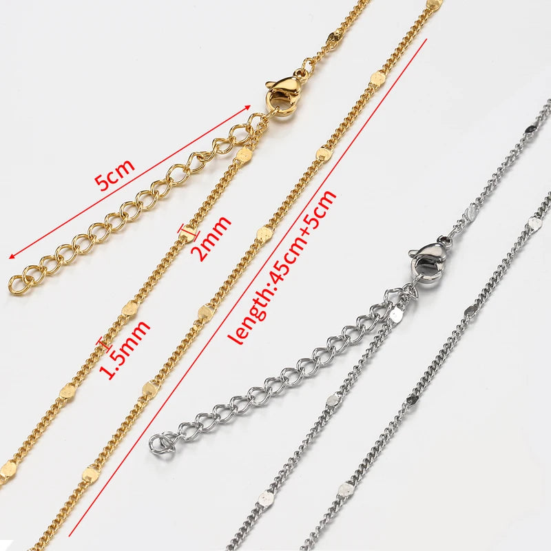 5pcs Stainless Steel Bead Chain Necklace Chains for DIY Jewelry Making