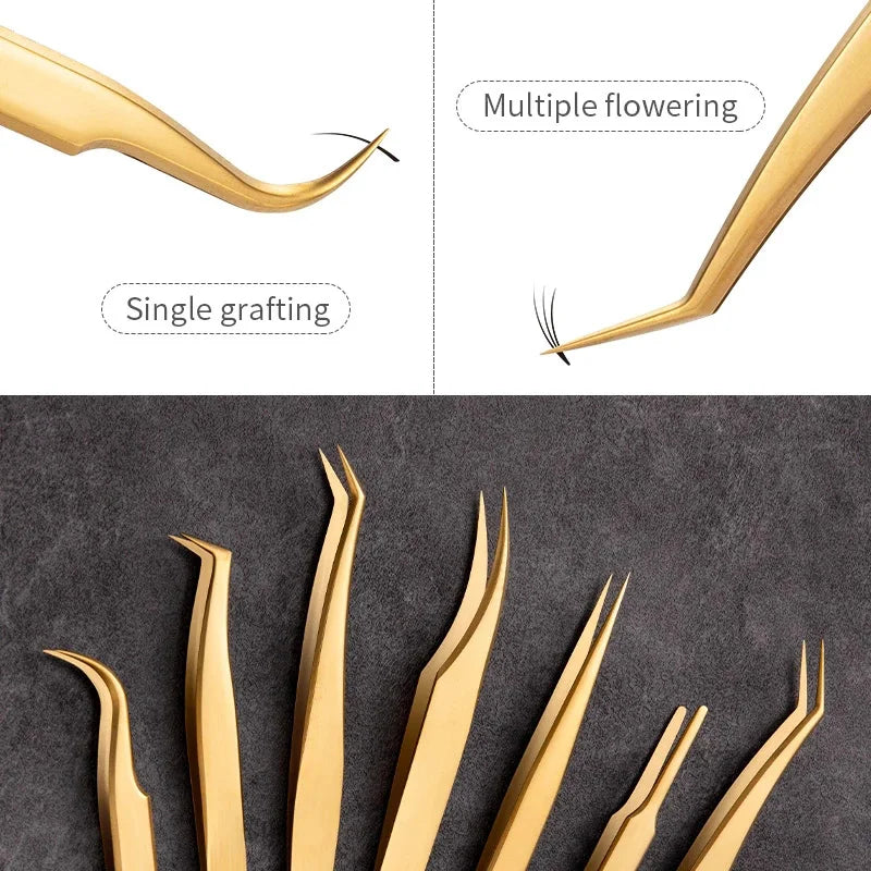 6PCS Eyelash Extension Tweezers Set for Fake Fan Lashes & Eyebrow Planting