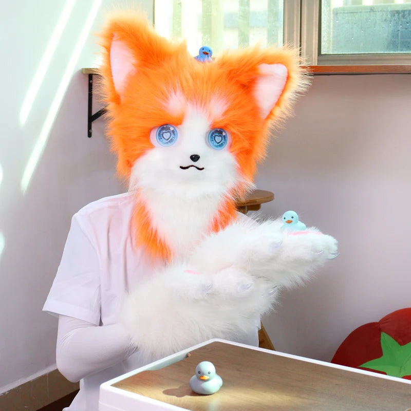 Animal Furry Fursuit Head Mask Plush Cat Fox Costume Prop for Halloween Cosplay