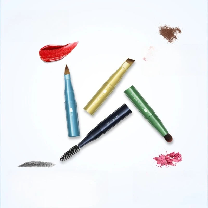 Detachable 4-in-1 Makeup Brush Set with Soft Bristles & Sponge Applicator - Portable