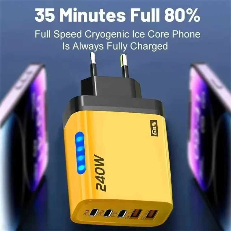 5 in 1 GaN USB-C Desktop Charger 240W Fast Phone Adapter with Braided Cables