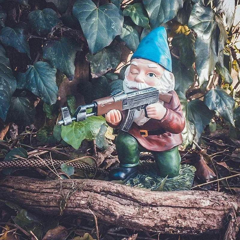 Funny Army Gnome Garden Statue Resin Yard Ornament for Outdoor Decoration