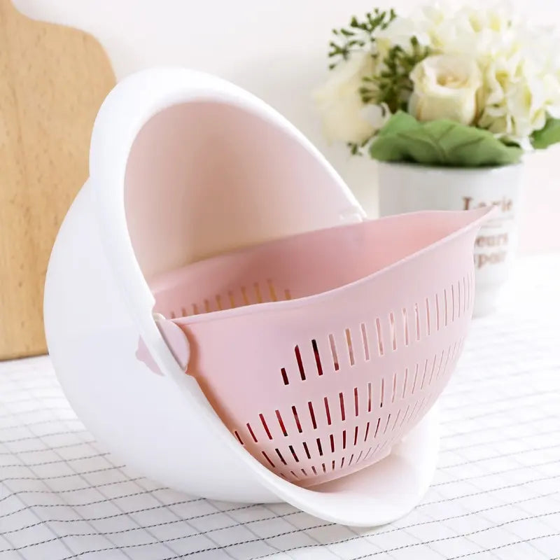 Removable Double Layer Fruit and Vegetable Draining Basket - Rotating Kitchen Basin
