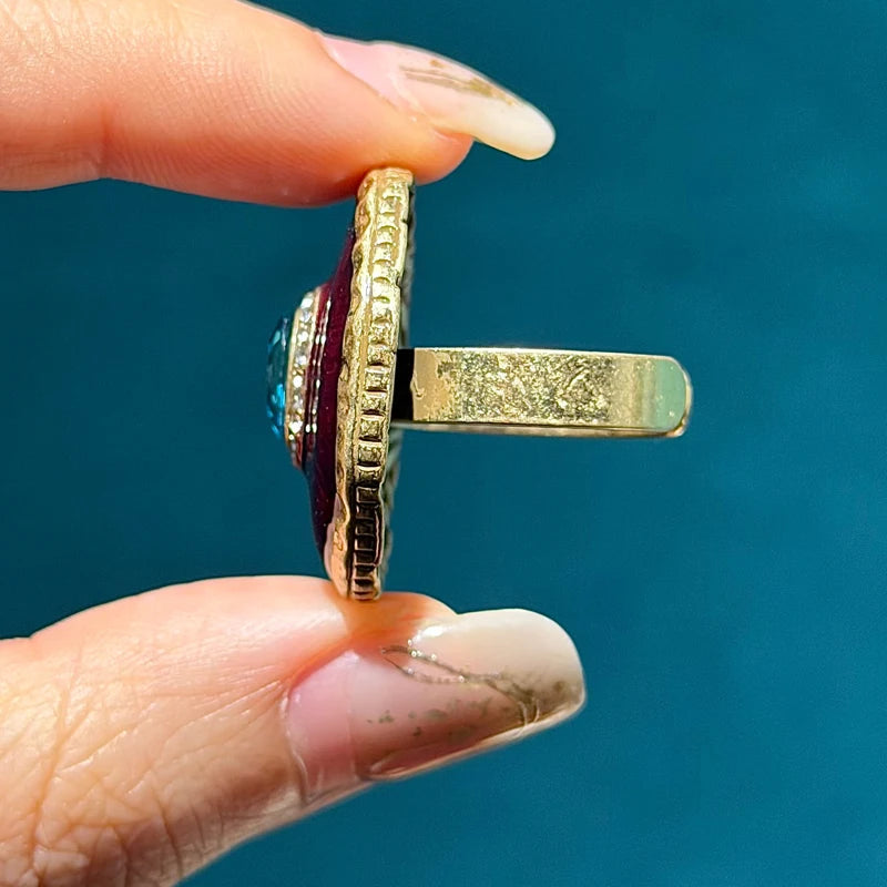 Vintage Blue Crystal Evil Eye Ring for Women Gold Antique Style Gift