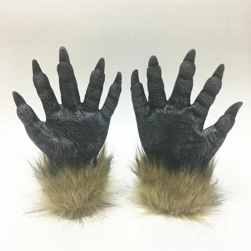 Werewolf Costume Mask and Gloves Set for Halloween Cosplay - Latex Rubber Wolf Head Hair Mask