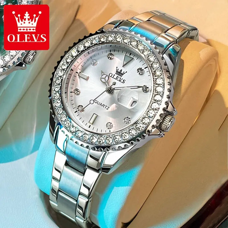 Women’s Quartz Watch with Diamond Dial Waterproof Stainless Steel Band Elegant Ladies Watch
