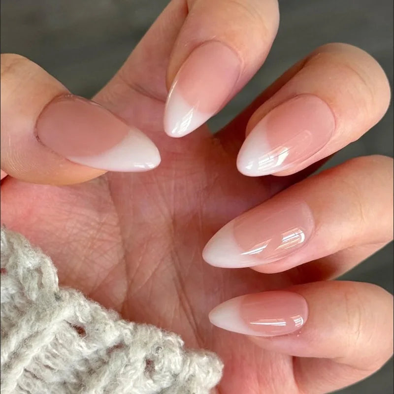 10 Pcs Handmade French Almond Cat-Eye Nail Tips - Full Cover & Detachable