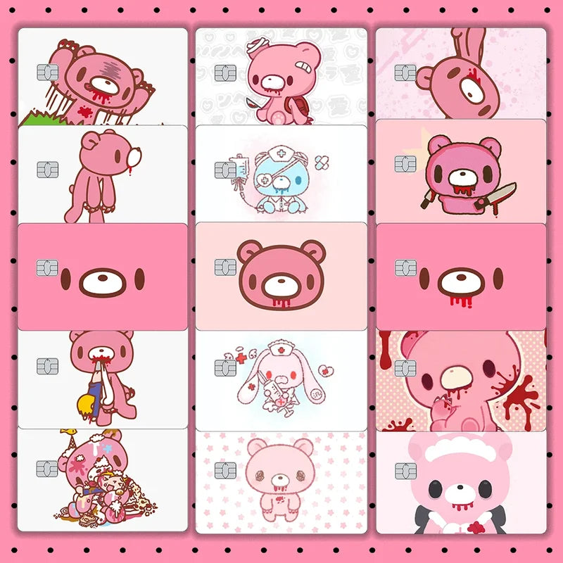 Cute Pink Bear Credit Card Skin Stickers for Visa JCB Mastercard IC Cards