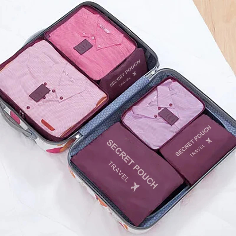 6-Piece Waterproof Travel Storage Bags Set for Clothes & Essentials