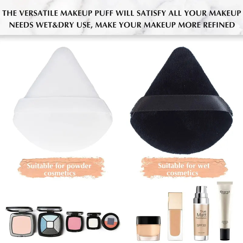 Triangle Velvet Powder Puff Makeup Sponge Set - Washable Lightweight Cosmetic Tool