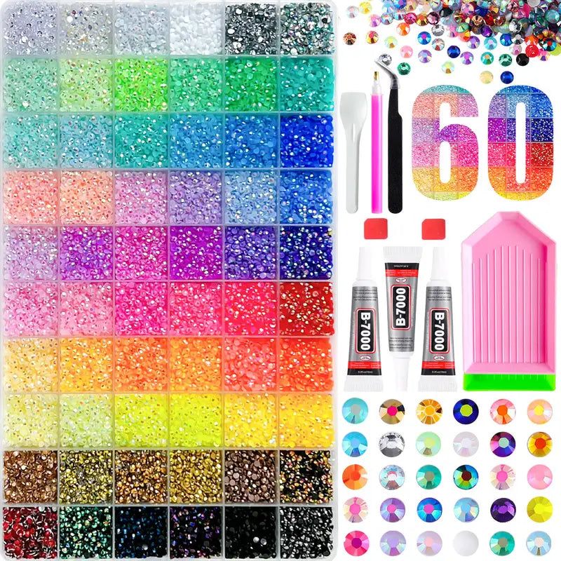 Mini Flatback Rhinestones Bedazzling Kit for Nails - 60 Colors, 3mm