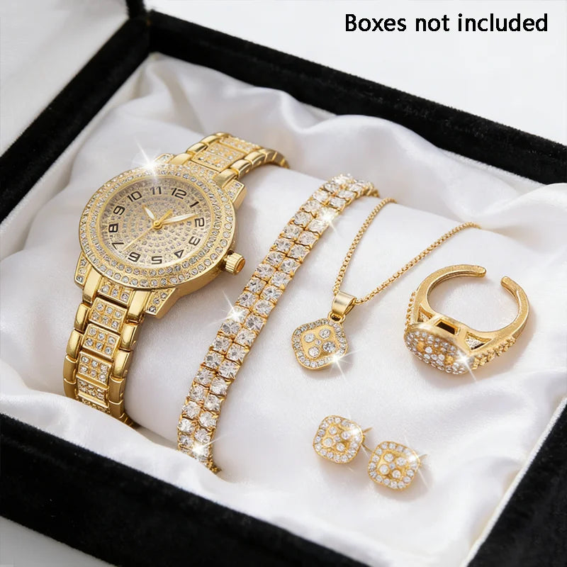 Women’s Gold Quartz Watch with Diamond Accents Elegant Bracelet Timepiece