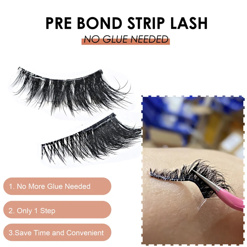 Self Adhesive False Eyelashes 3 Pairs Natural Look Long Lasting Cat Eye Makeup
