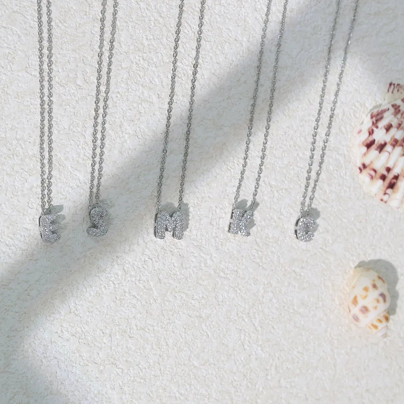 Silver Bubble Letter Necklace for Women Initials Stainless Steel Chain Birthday Gift