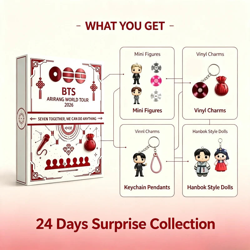BTS Arirang World Tour 2026 Vinyl Record Keychain Set - BT21 Doll Pendant Collectible Gift