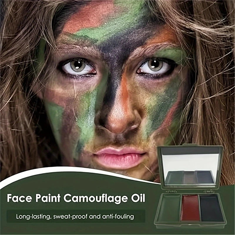 Three-Color Camouflage Face Painting Kit - Tactical Outdoor Disguise Makeup