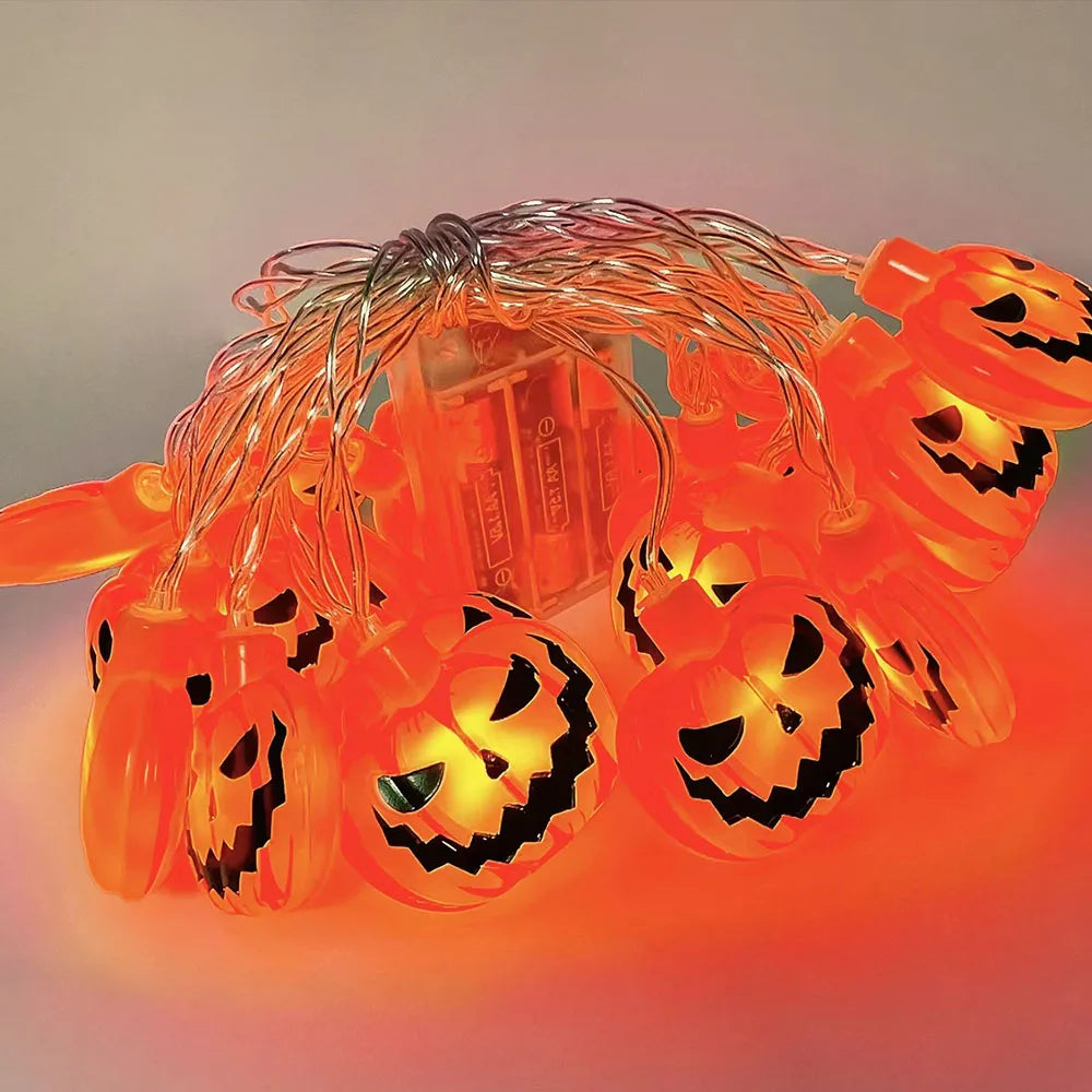 Halloween LED String Lights Pumpkin Ghost Spider Web Outdoor Lantern Decorations