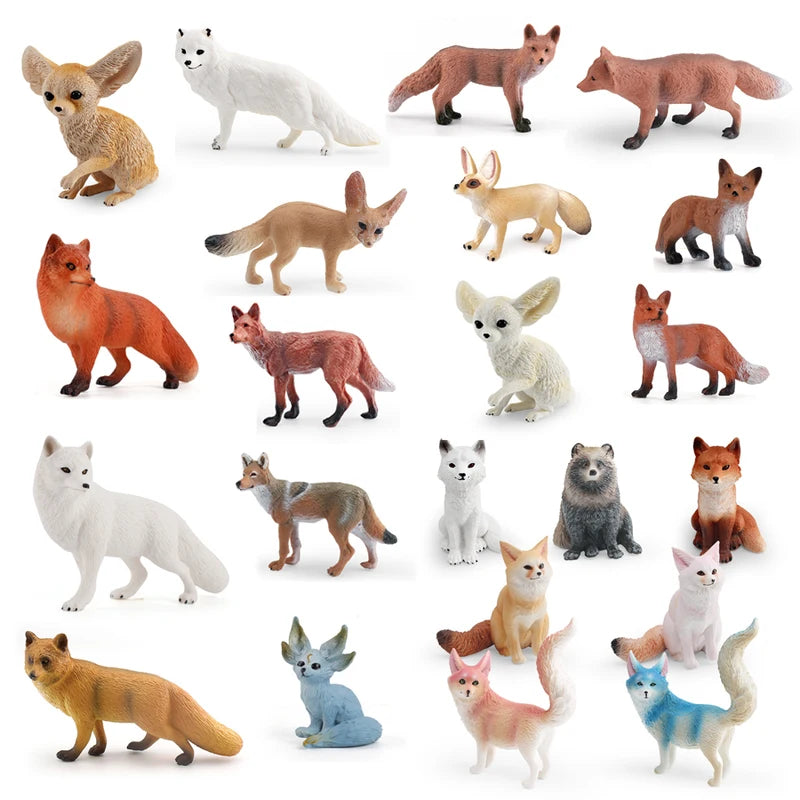 Hand-Painted Woodland Animal Figurines Set - Realistic Fennec Fox, Arctic Fox, Tanuki Cat Miniatures for Kids & Educational Play