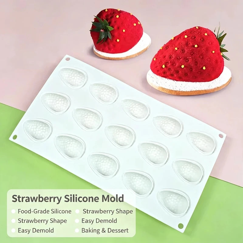 15 Cavity Strawberry Silicone Baking Mold for Cake Chocolate Decoration
