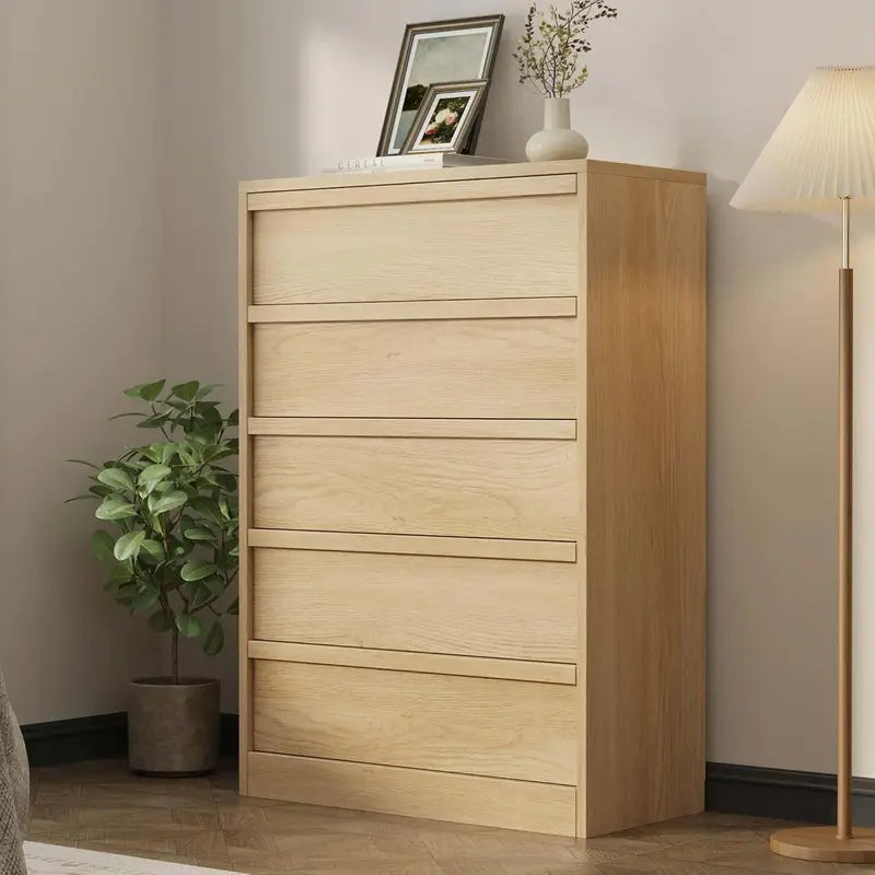 Tall Wooden 5-Drawer Storage Chest - Versatile Bedroom & Living Room Cabinet