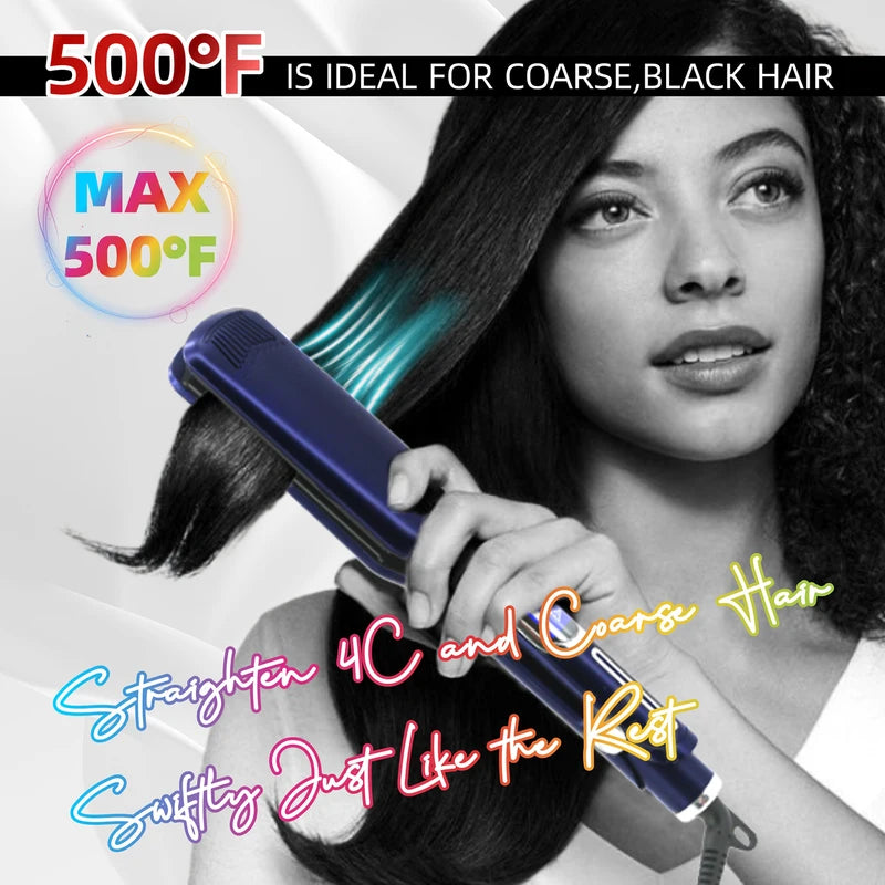 Titanium Plate Hair Straightener and Curler 2-in-1 Flat Iron with Digital Display