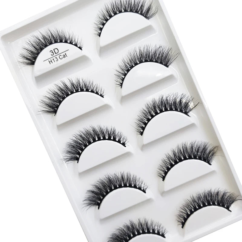 False Eyelashes 5 Pairs Natural 3D Mink Faux Cils Makeup Tools - Multiple Colors