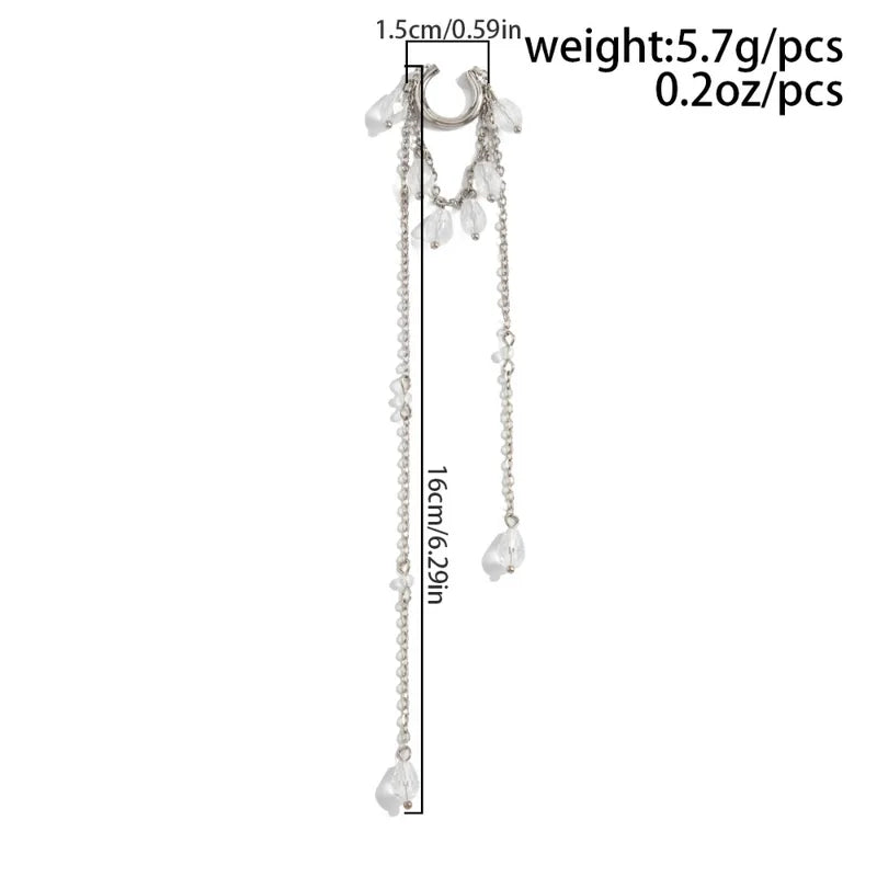 Minimalist Transparent Crystal Tassel C-Shaped Clip Earrings for Women