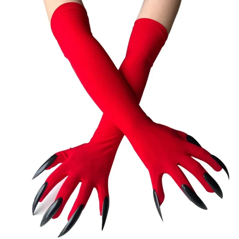 Gothic Long Nail Gloves for Stage Performance and Cosplay – Stretchy Spandex, Claw Design
