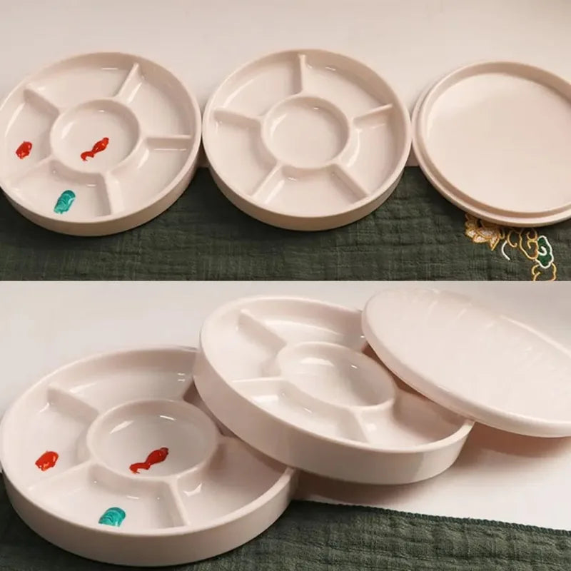 Imitation Porcelain Paint Palette with Lid - Round Watercolor Tray for Artists