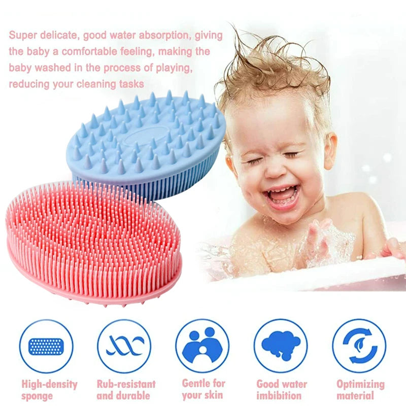 Silicone Body Scrubber Bath Brush Exfoliating Skin Head Cleaner with Loop Handle