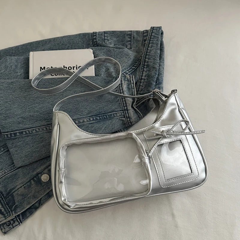 Y2K Harajuku Shoulder Bag for Women Transparent Crossbody Bag Korean Preppy Purse