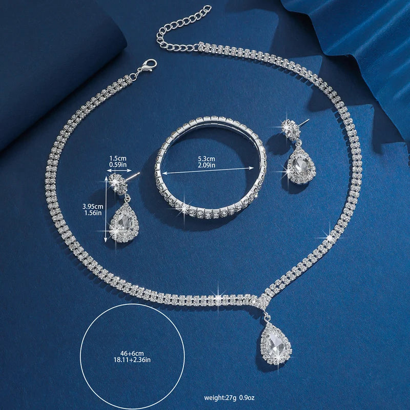 Wedding Jewelry Set Women Claw Chain Water Drop Necklace Earrings Bracelet